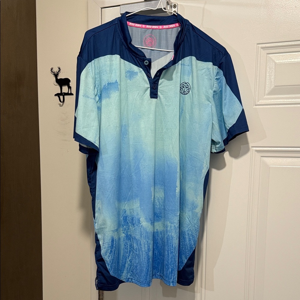 Bidi Badu Men's Large Gradient Blue Casual Button Down Shirt- Large Short Bundle